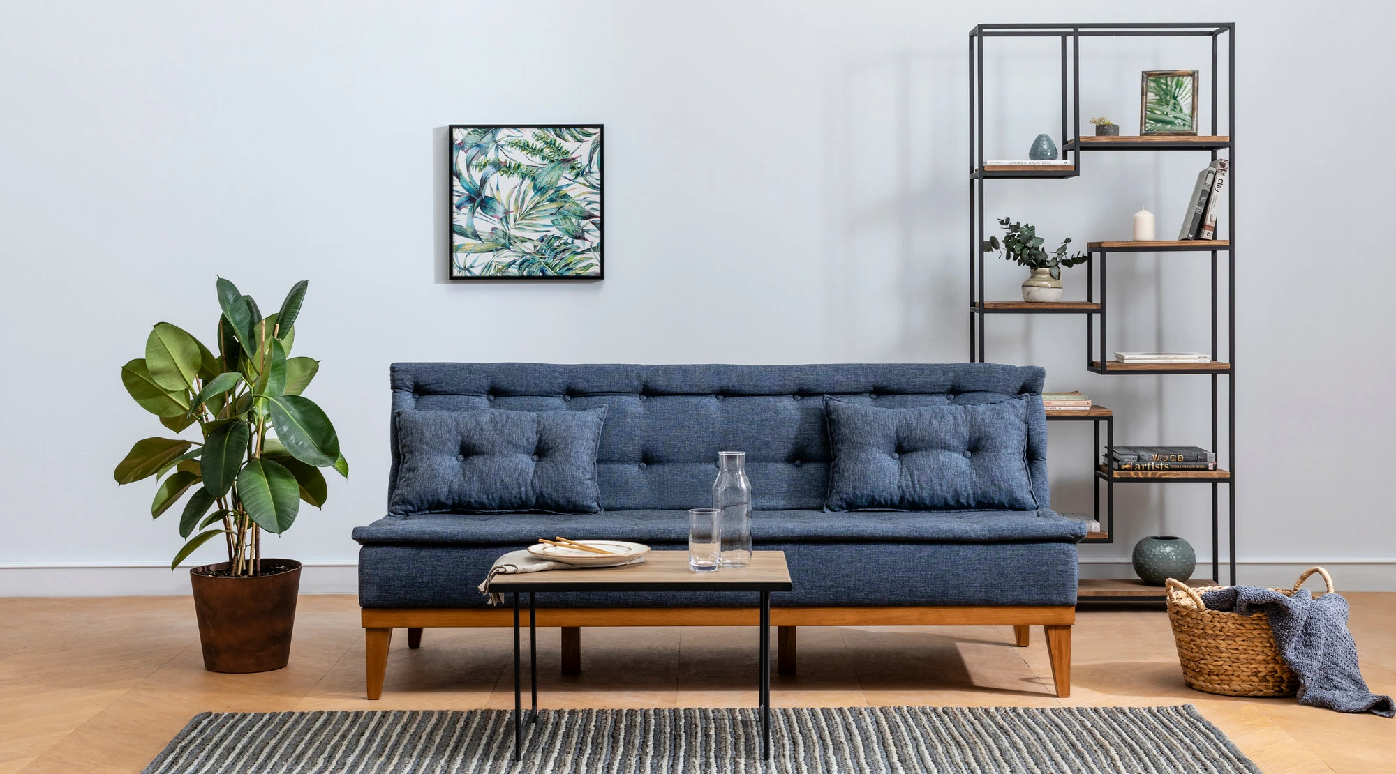 Set divan-krevat Atelier del Sofa, ngjyrë kaltër e errët, Fuoco-TKM06-1048