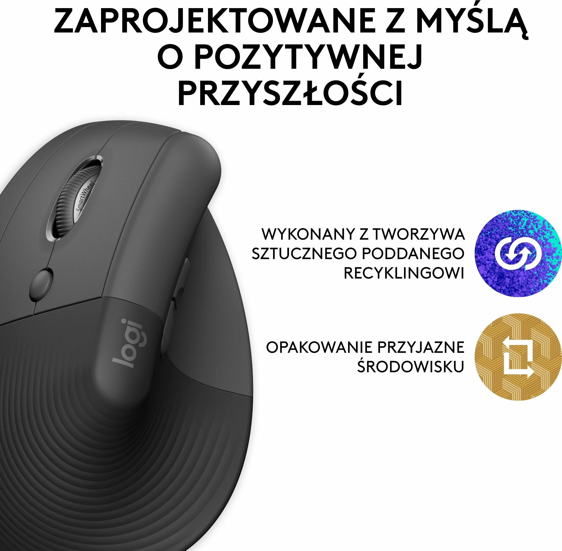Maus vertikal Logitech Lift 910-006474 4000 DPI wireless për dorë të majtë, Graphite