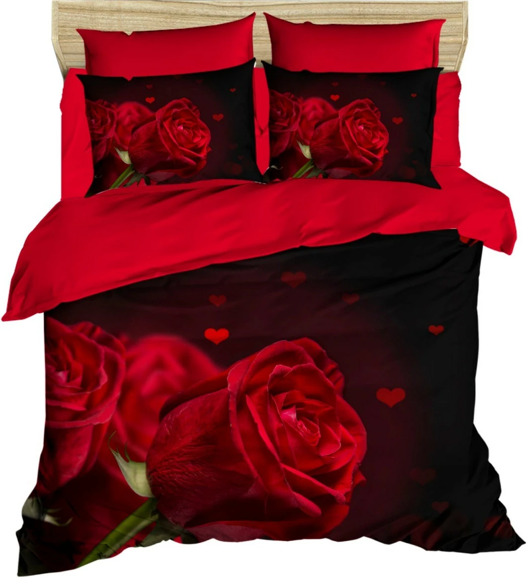 Set mbulesë për dyshek dopio, L'essentiel, 215, ngjyrë e kuqe dhe e zezë, printim 3D, 200x220cm, 2 jastëkë 50x70cm
