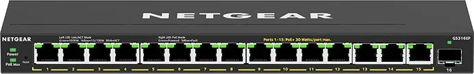 Switch i menaxhuar NETGEAR GS316EP-100PES, 16 porta Gigabit Ethernet, PoE, i zi