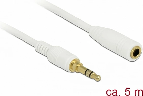 Kabllo zgjatëse audio DeLOCK 85591, 3.5mm jack mashkull në 3.5mm jack femër, 5 m, e bardhë
