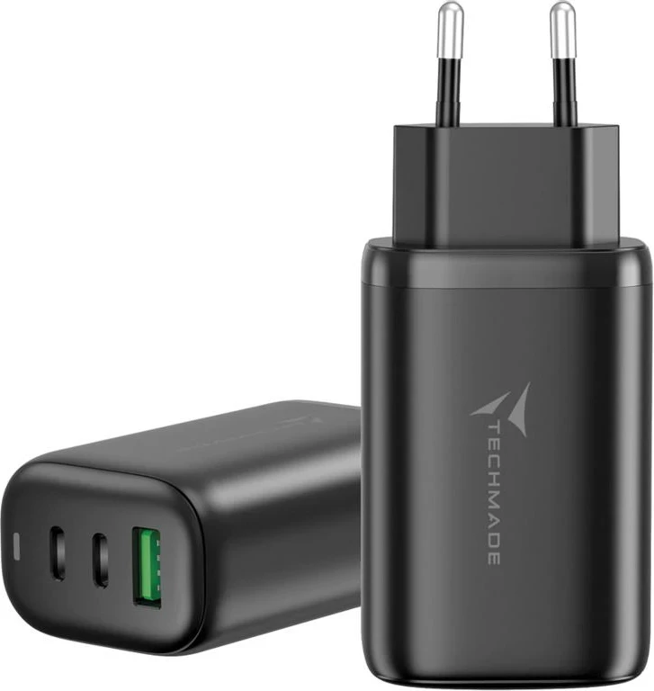 Karikues universal Techmade 65W USB-C + USB-A, e zezë