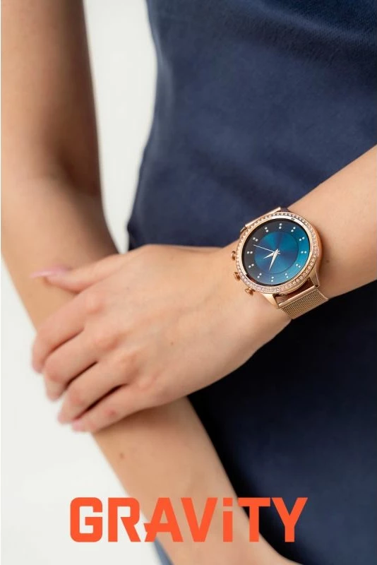 Smartwatch Gravity GT5-7, rozë gold, rrip silikoni dhe byzylyk