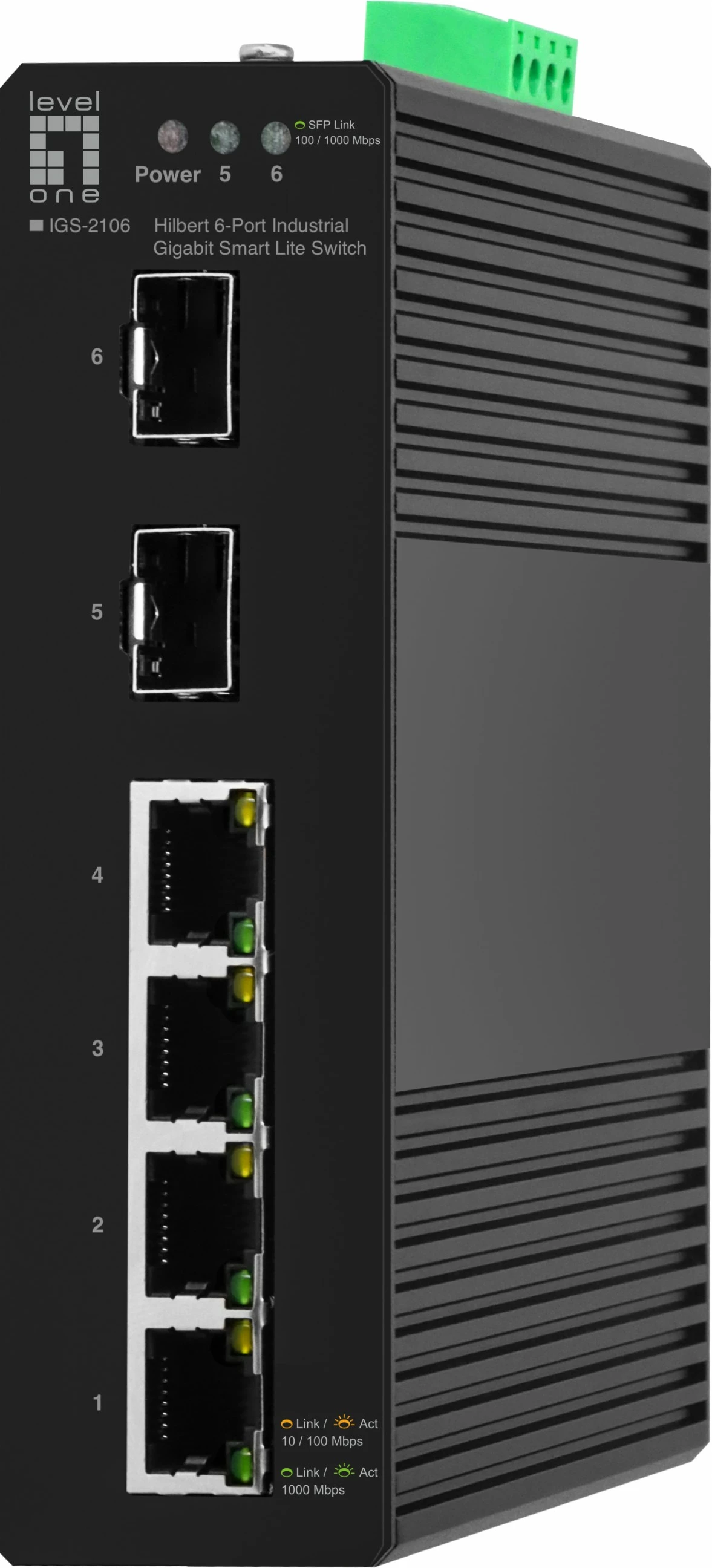 Switch LevelOne Hilbert 6-Port Industrial Gigabit Smart Lite, 4x RJ45, 2x SFP, Managed, L2, Gigabit Ethernet, Full duplex