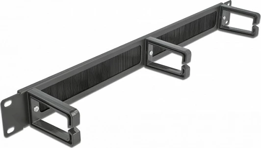Panel me furça për menaxhim kabllosh DeLOCK 19" 1U, me 3 grepë, i zi