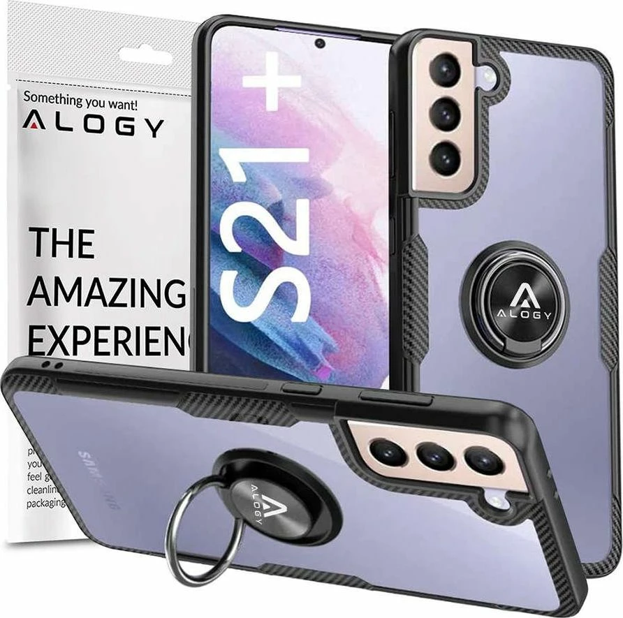 Mbështjellës Alogy Ring Holder Armor për Samsung Galaxy S21 Plus, TPU/PC, me unazë mbajtëse, e zezë