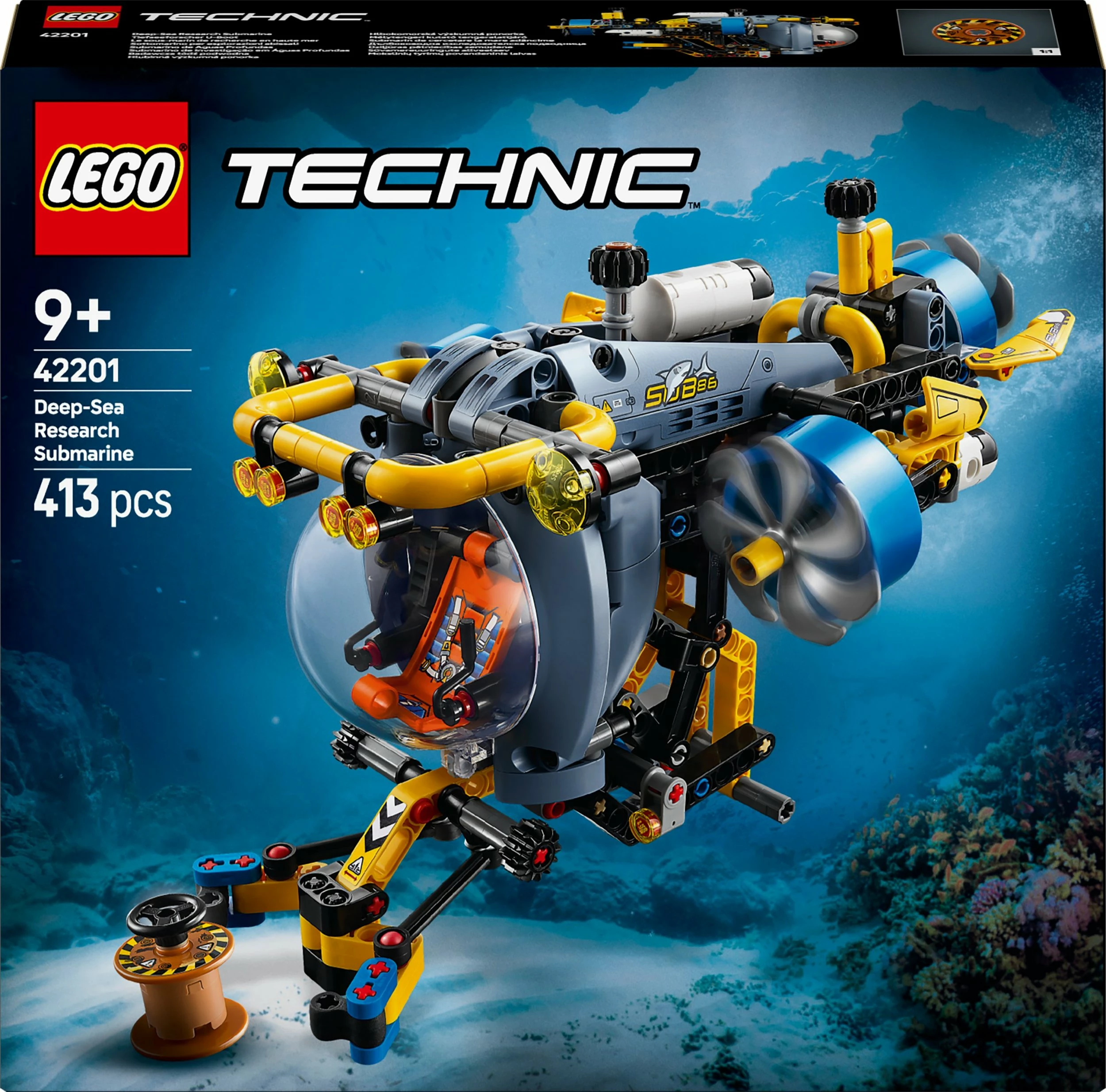 Set ndërtimi LEGO Technic Research Submarine 42201, 413 copë, blu/verdhe