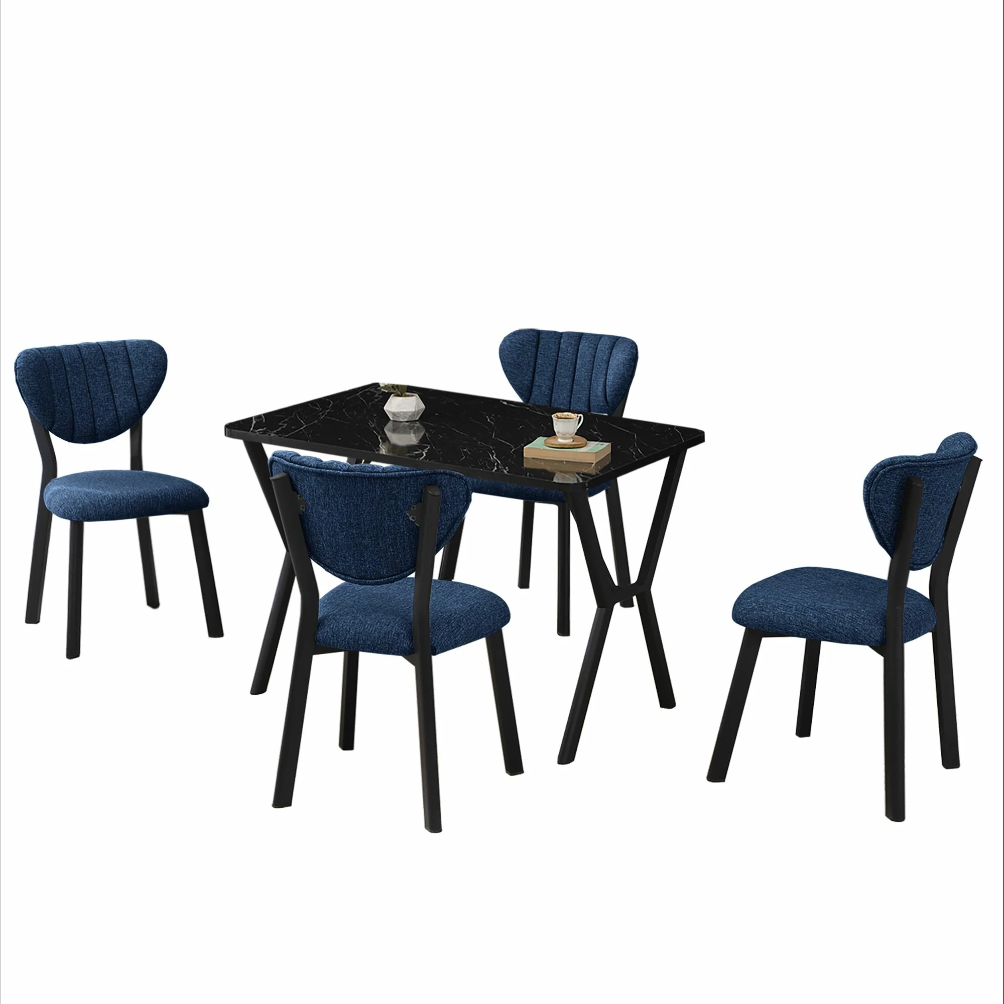 Tavolinë me karrige, zgjatshme, 5 copë, Skye Decor, elma, blu e errët, e zezë