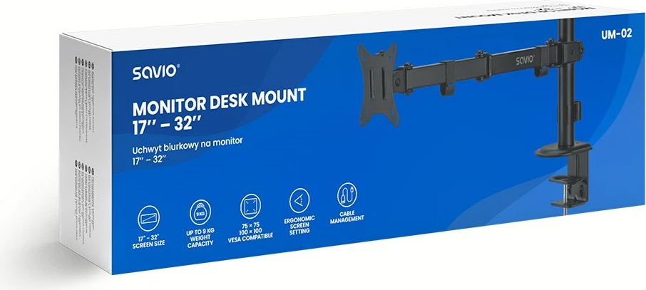 Mbajtës tavoline për monitor SAVIO UM-02, 17-32 inç, 2-9 kg, Zi
