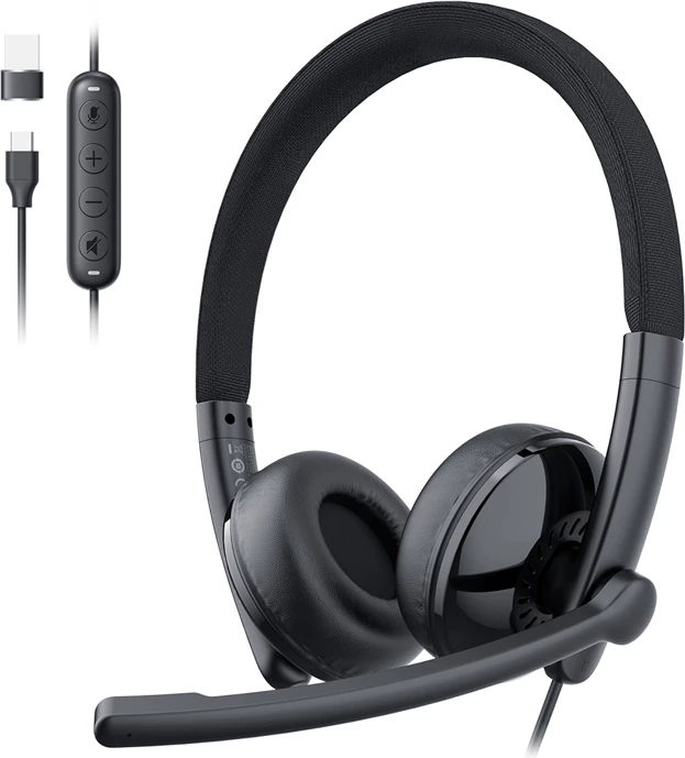 Kufje me mikrofon EMEET GeniusCall HS50 (E2008) over-ear, USB-A/USB-C, me adapter USB-C në USB-A, të zeza