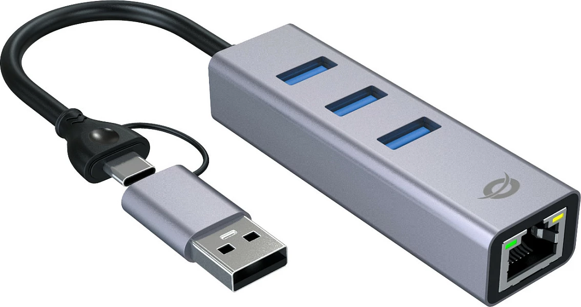 Adapter rrjeti Conceptronic ABBY25G, USB-C/USB-A në Gigabit Ethernet, hub 3x USB-A, gri