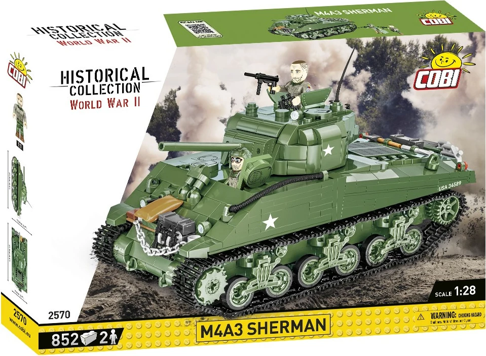 Set lodrash ndërtimi Cobi Klocki 2570 M4A3 Sherman, 852 pjesë, jeshile