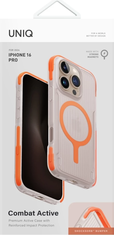 Mbështjellës UNIQ Combat Active Magclick Charging për iPhone 16 Pro, Portokalli