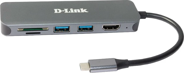 USB-C Hub D-Link DUB-2327, 6-në-1, HDMI, SD/microSD, 60W, gri