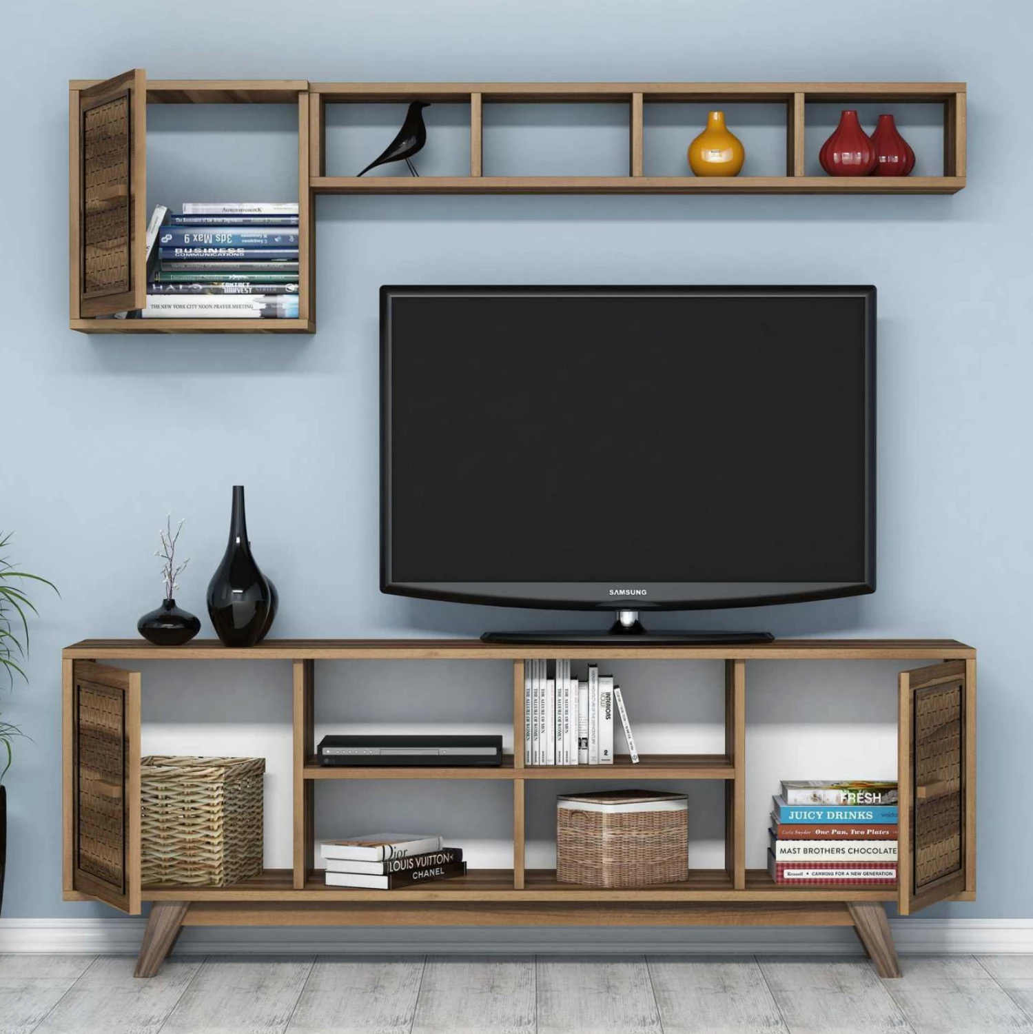 Set mobiljesh TV FH9513.01 melaminë ngjyrë arre 160x35x56.2Hcm
