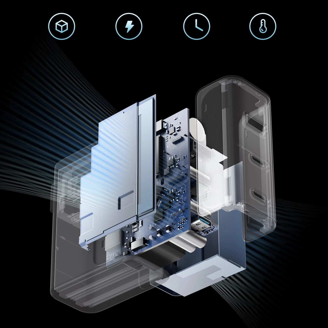 Karikues muri Cuktech CUKAD1003EUG GaN, 100W, 2x USB-C, 1x USB-A, me kabllo USB-C, Gri