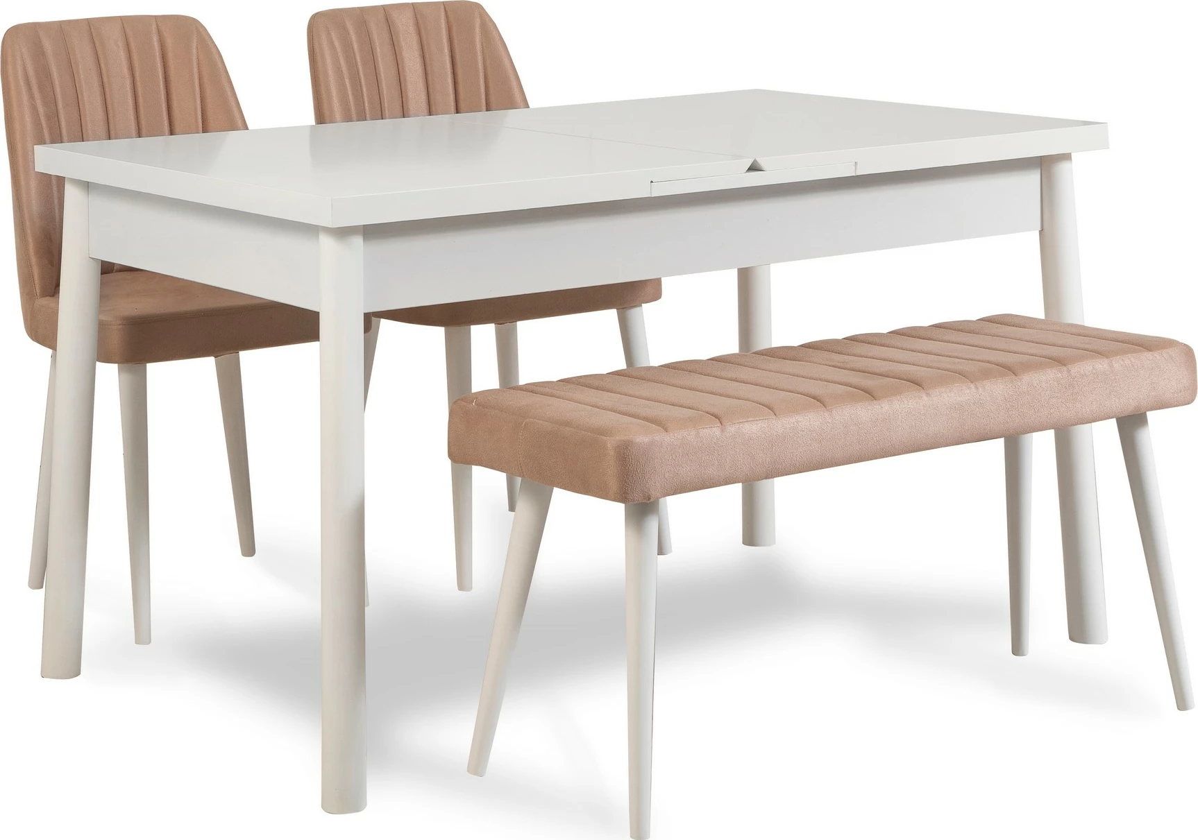 Set tavoline me karrige për ngrënie, zgjatës, 4 pjesë, Skye Decor, ngjyrë e bardhë-gur