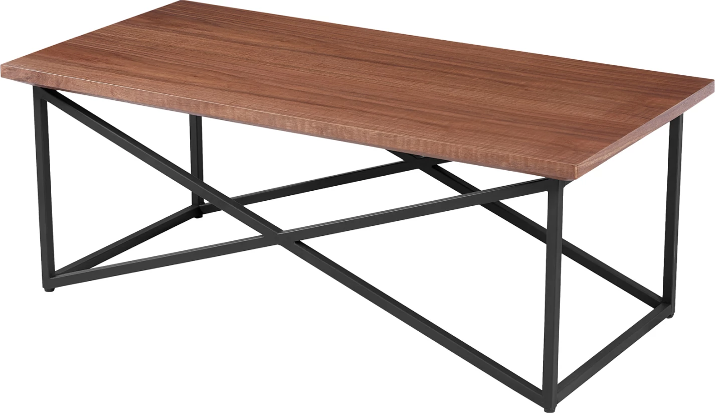 Tavolinë kafeje FH9469.02 MDF me sipërfaqe druri arre, bazë metalike e zezë 120x60x45.5H cm