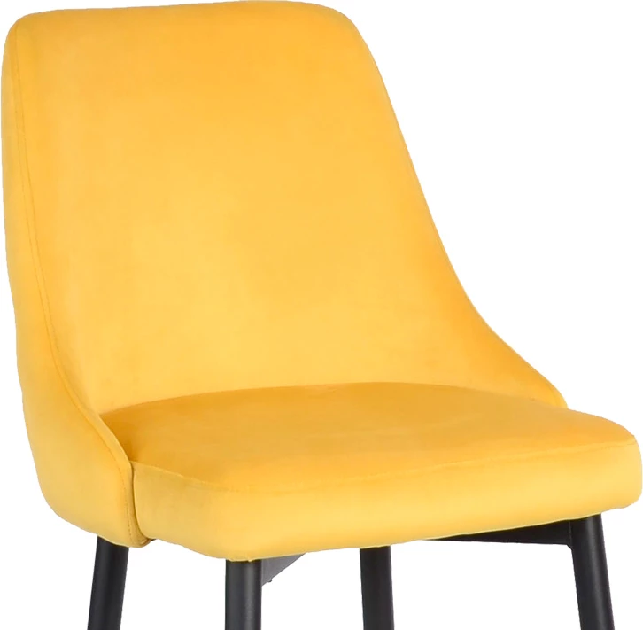 Karrige për bar Zedna, kadife e verdhë, këmbë metalike të zeza, 52x57x111cm