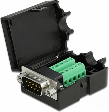 Adapter terminal block DeLOCK 66264, Sub-D 9-pin në 10-pin, i zi