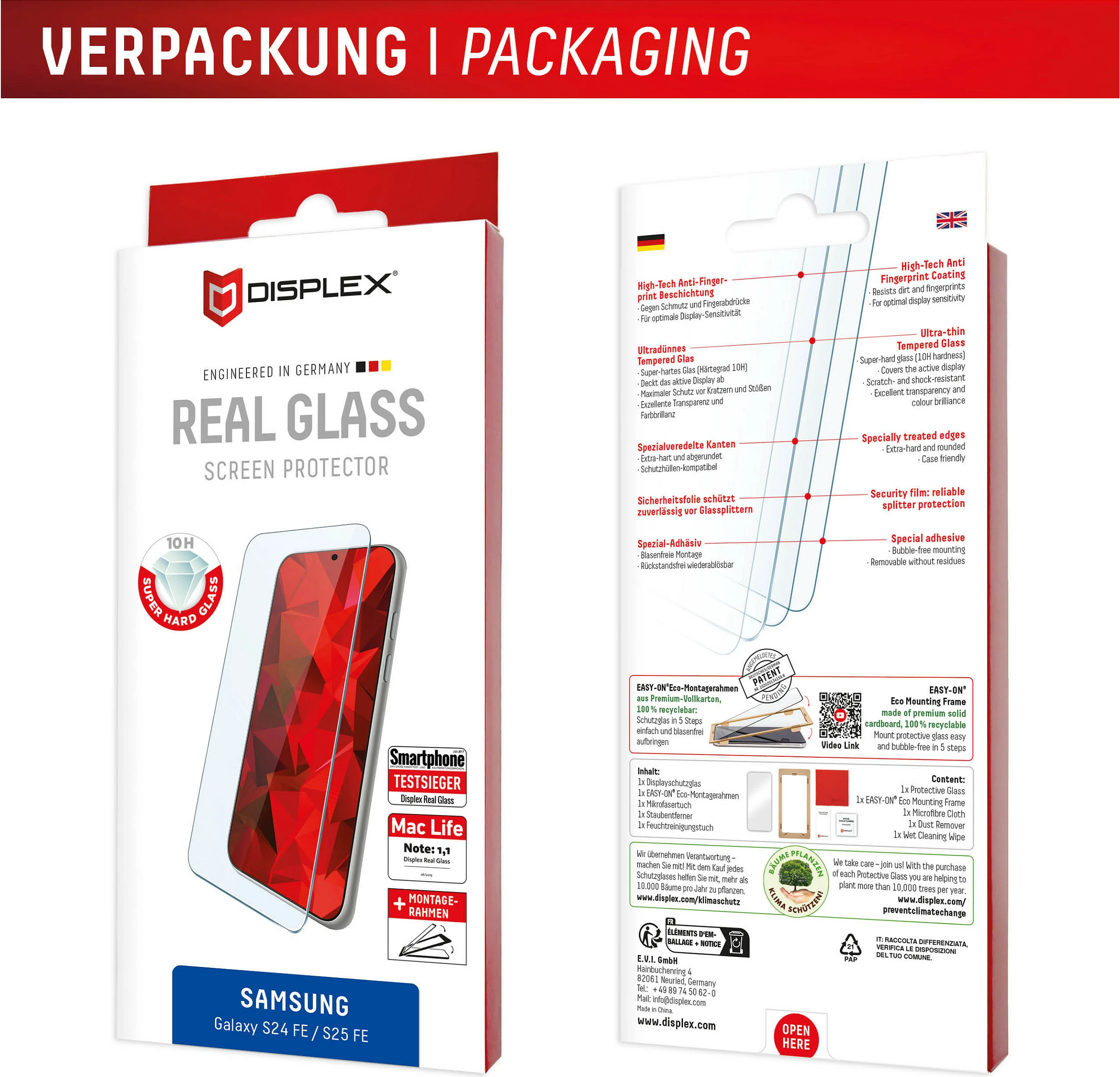 Mbrojtës xhami për ekran Displex Real Glass, Samsung Galaxy S24 FE/S25 FE, 10H, transparent