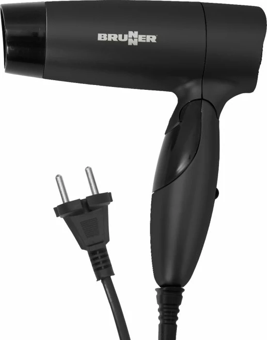 Tharëse flokësh BRUNNER Sciroque 2.0 800W 230V/110V me dorezë të palosshme, çantë ruajtjeje, e zezë
