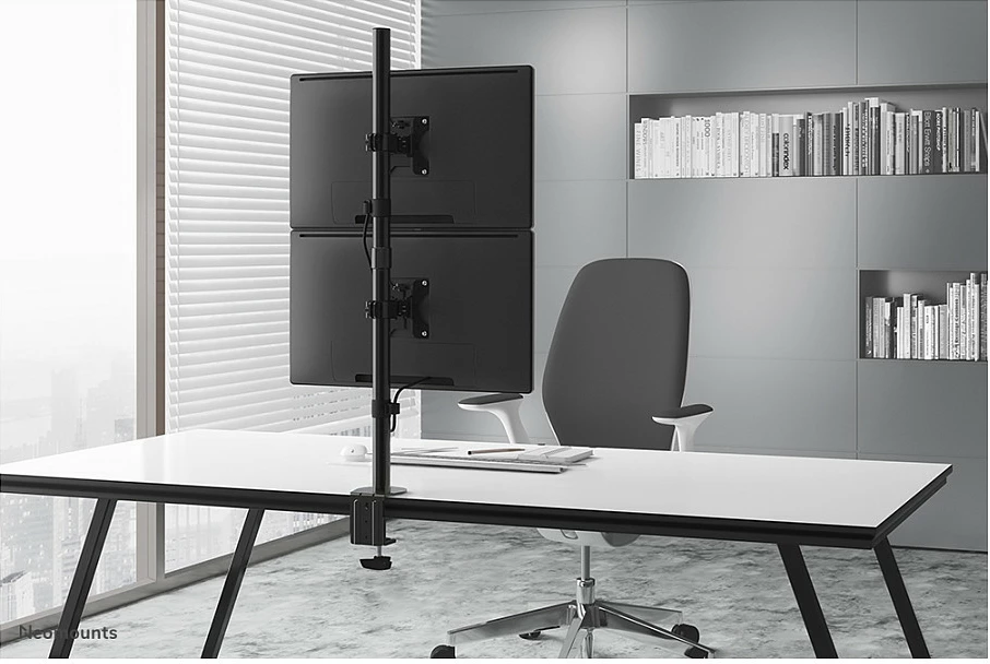 Krah monitori Newstar Neomounts FPMA-D550DVBLACK, për 2 ekrane, montim vertikal, rregullim lartësie, ngjyrë e zezë
