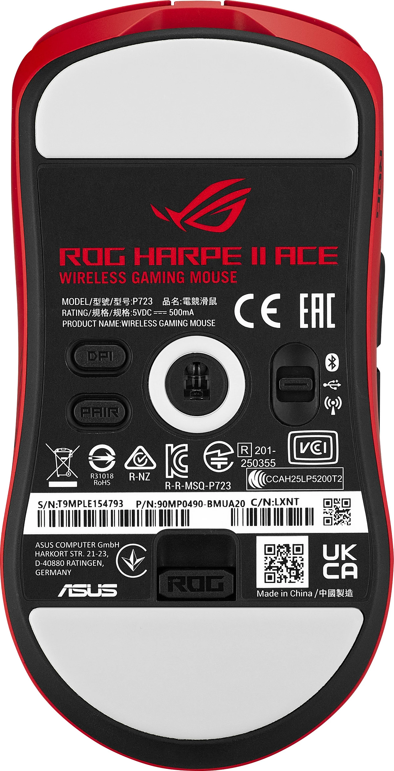 Maus gaming ASUS ROG Harpe II Ace, 42000 DPI, RF/Bluetooth/USB, 8000 Hz, i kuq
