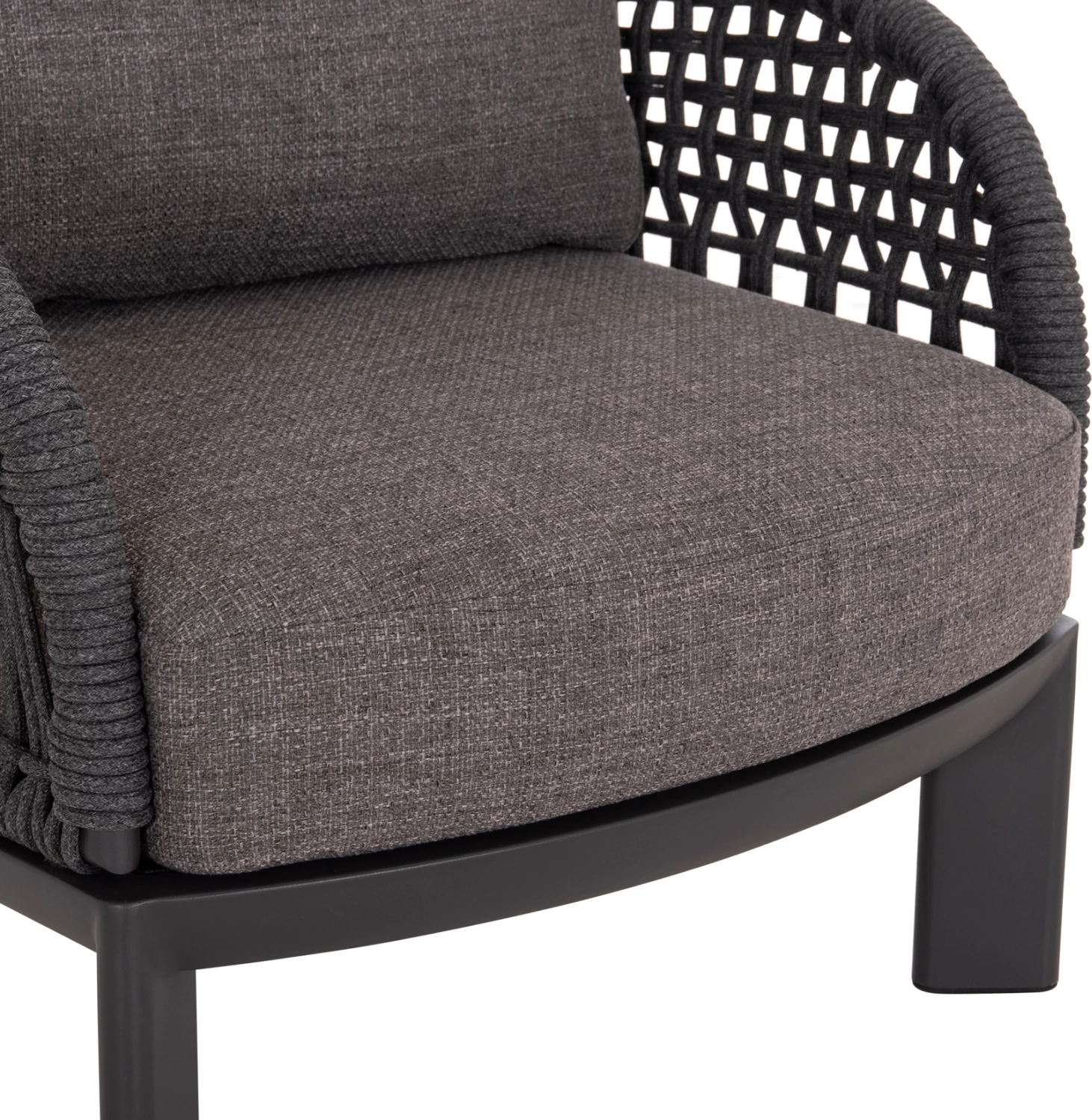 Set lounge 4 pjesësh LADRIS, alumin i zi, litar, jastëkë, CD6405.02