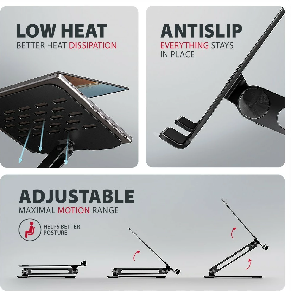 Mbajtëse laptopi AXAGON STND-LQB, 10–17.3", rregullim lartësie dhe këndi, alumin, e zezë