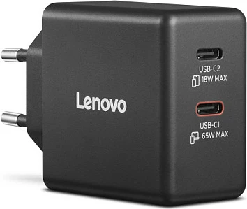 Karikues Lenovo Dual USB-C GaN 65W, me kabllo USB-C 1.5m, i zi