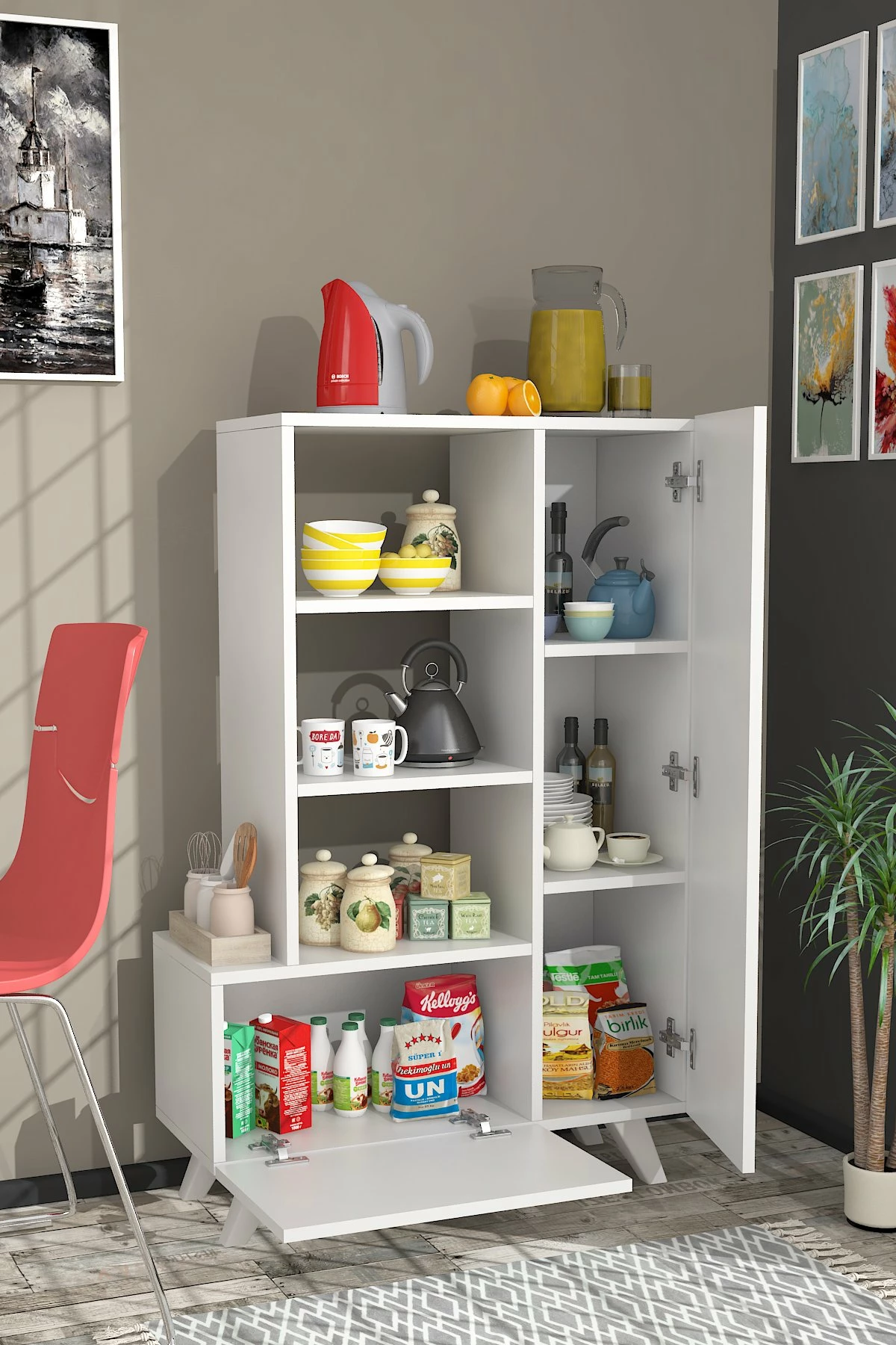 Dollap multifunksional, ngjyrë e bardhë, Agostina