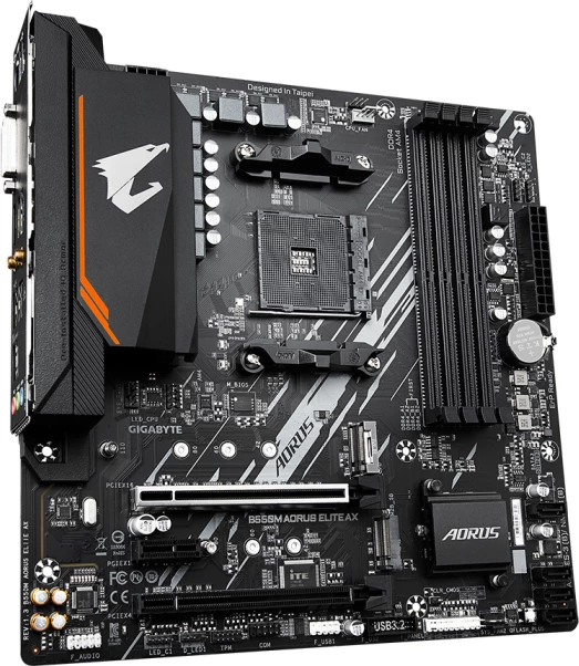 Pllakë amë GIGABYTE B550M AORUS ELITE AX, AMD AM4, mATX, DDR4, Wi‑Fi 6E + Bluetooth 5.3