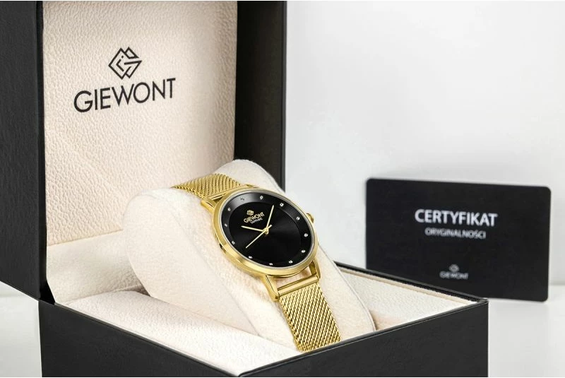 Orë dore femra Giewont GW4130-B3, e zezë dhe e artë, set