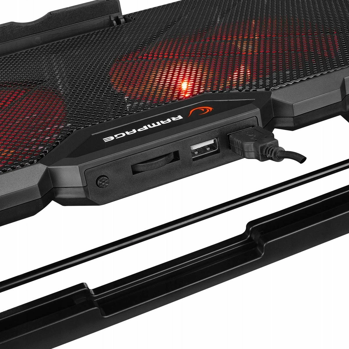 Mbajtës ftohës për laptop Rampage AD-RC12 GameZone, 2x120mm, RGB, 2x USB 2.0, 15-17\", i zi, me kabllo USB