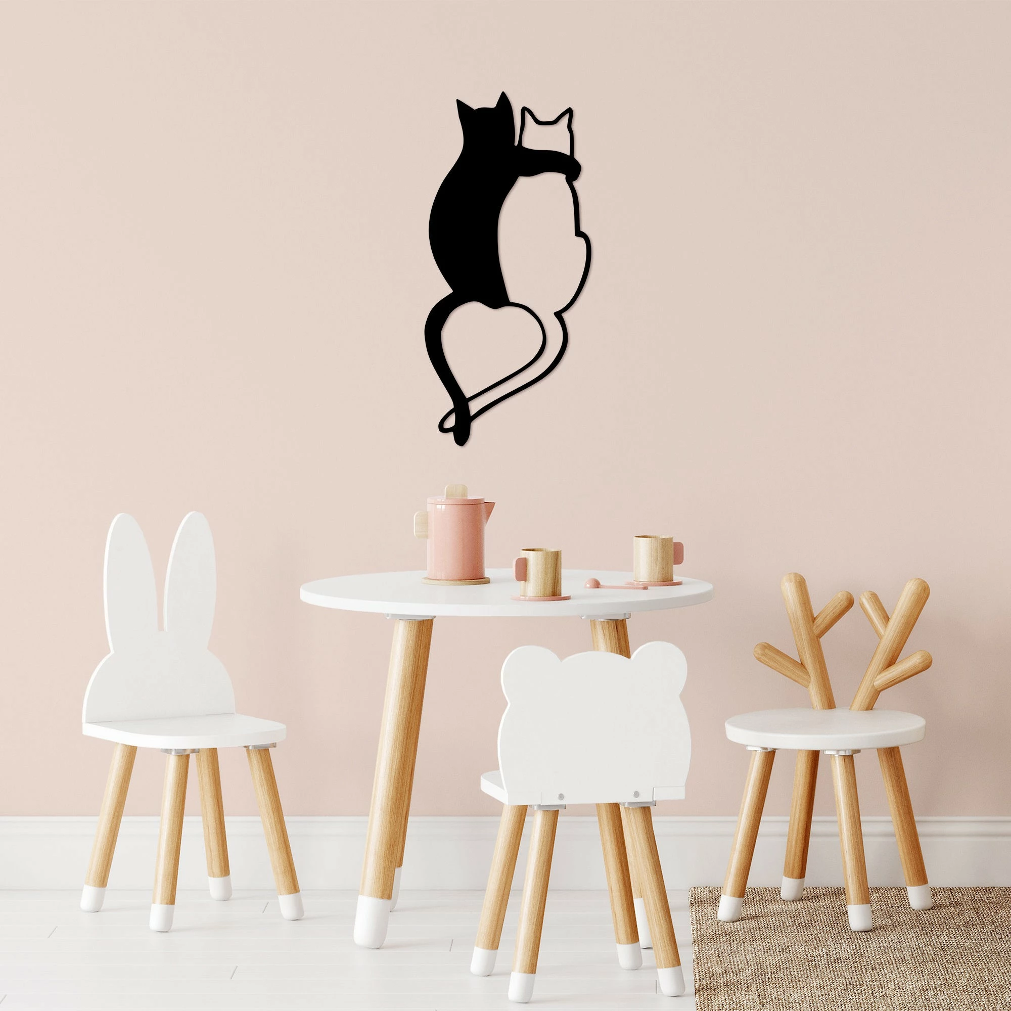 Aksesor dekorativ metalik për mur, Love Cats - 478
