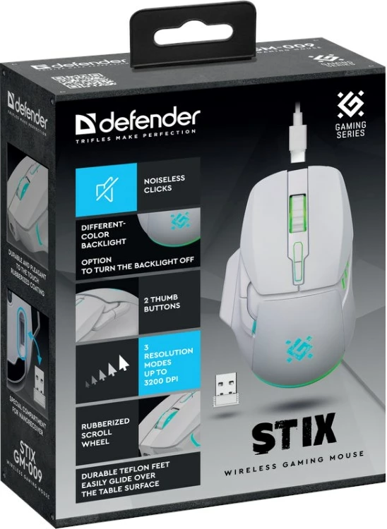 Maus wireless Defender STIX GM-009, 3200 DPI, 6 butona, i bardhë