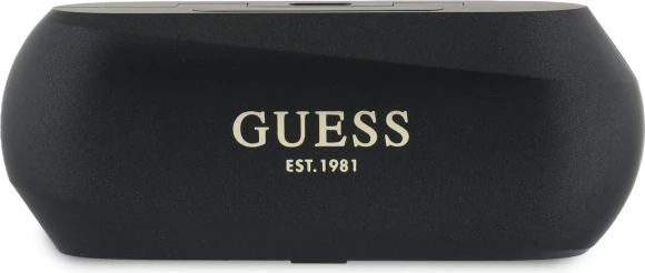 Kufje TWS Guess Elongated Metallic Logo me stacion karikimi, Bluetooth 5.3, të zeza