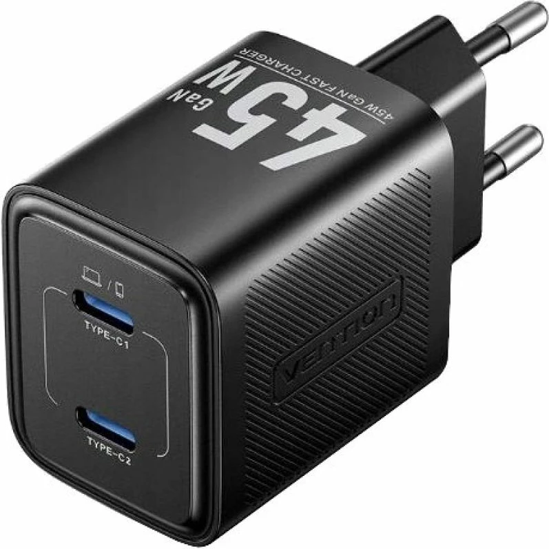 Karikues telefoni Vention 45W GaN PD 2x USB-C, i zi