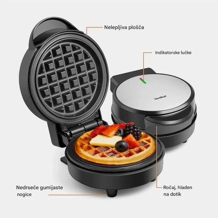 Aparat mini për waffle VonShef 2000221 600W, zi/argjendtë