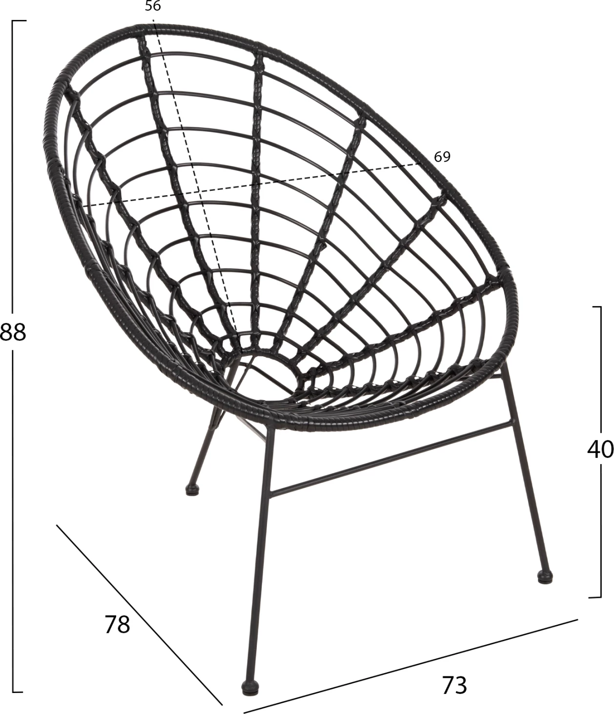 Karrige ALLEGRA lloj foleje FH5458.12 metal i zi - thurje e zezë 73x78x88H cm