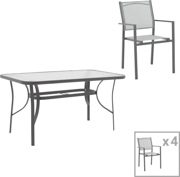 Tavolinë me karrige Ensure-Confidence set prej 5 copash metal ngjyrë antracit 120x70x70cm