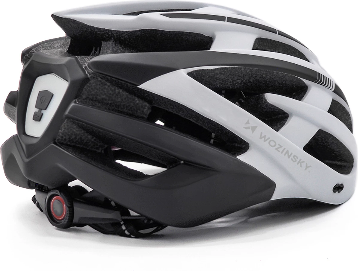 Kaskë biçiklete, Wozinsky HT-28VCB, dritë LED mbrapa me USB, madhësia M (54-57 cm), e zezë dhe e bardhë