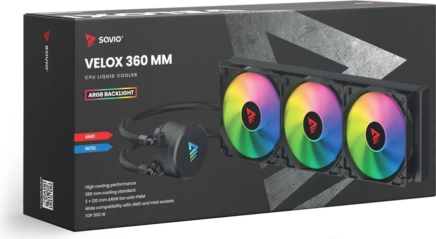 Kasë ftohëse SAVIO VELOX 360 MM, All-in-one liquid cooler, për procesor, 36 cm, Alumini, RGB, E zezë