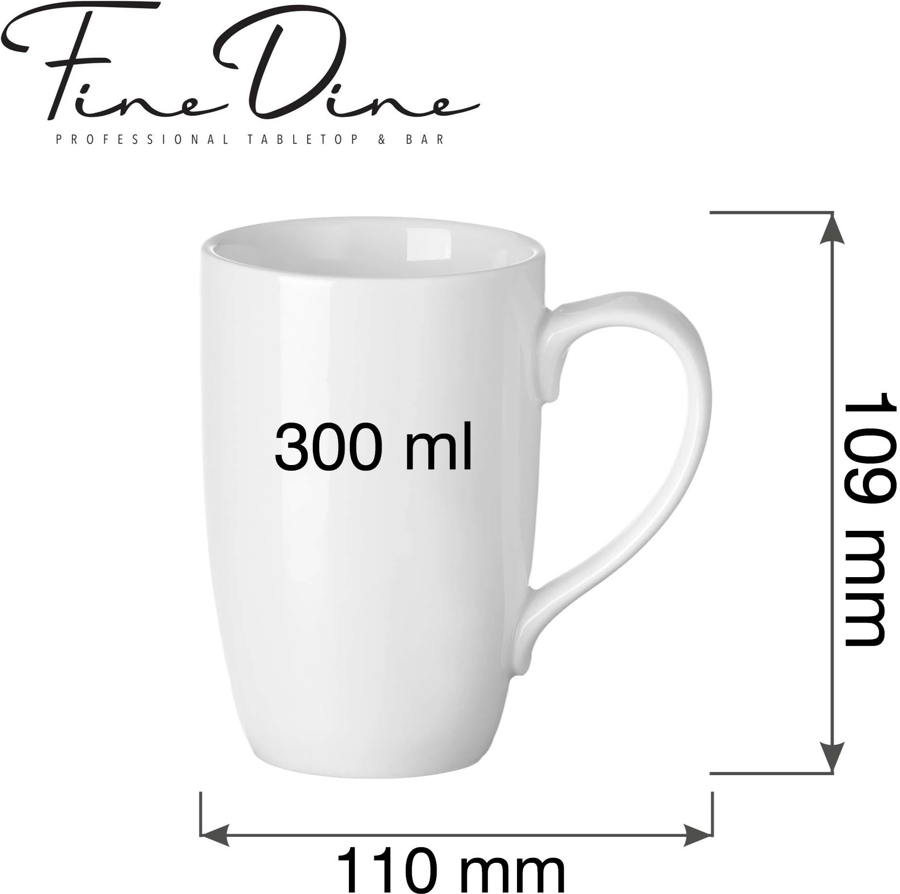 Kupë Fine Dine Pure Bianco 300 ml, porcelan i vitrified, e bardhë, set 6 copë