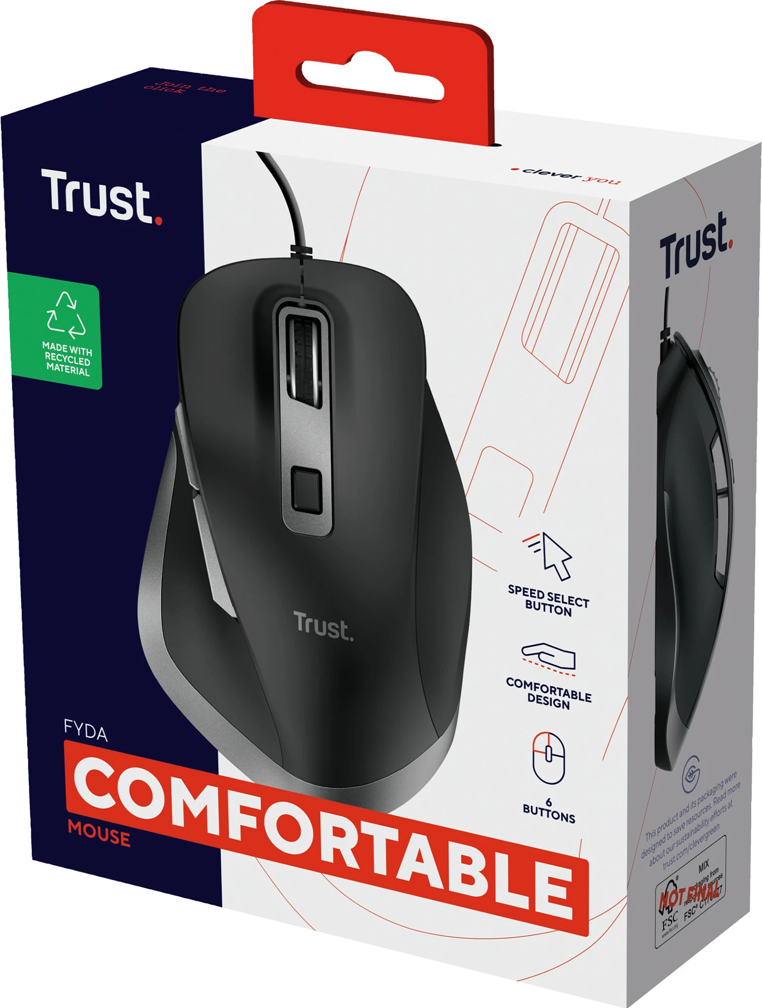 Maus Trust Fyda Komfort ECO, USB, 5000 DPI, e zezë