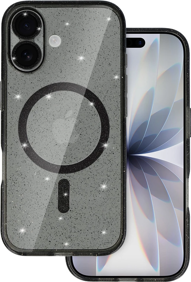 Mbështjellës MagSafe silikoni me glitter ONASI 23899 për iPhone 17, i zi transparent me glitter