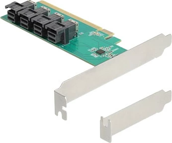 Kartë zgjerimi PCIe DeLOCK Express x16 në 4x SFF-8643 NVMe, low profile, e gjelbër/bardhë