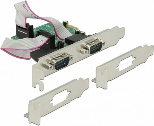 Kartelë PCIe DeLOCK 89641, 2x RS-232 (DB9), low-profile, PCIe 2.0, e gjelbër