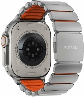 Rrip Smartwatch Nomad Stratos Band për Apple Watch 49mm, titanium + FKM, 1 copë, natyral titanium / ultra portokalli